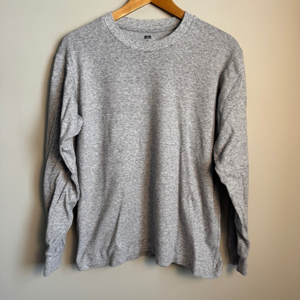 Uniqlo Mens Grey Long Sleeve Crew Neck T-Shirt Size M Cotton Basic Casual